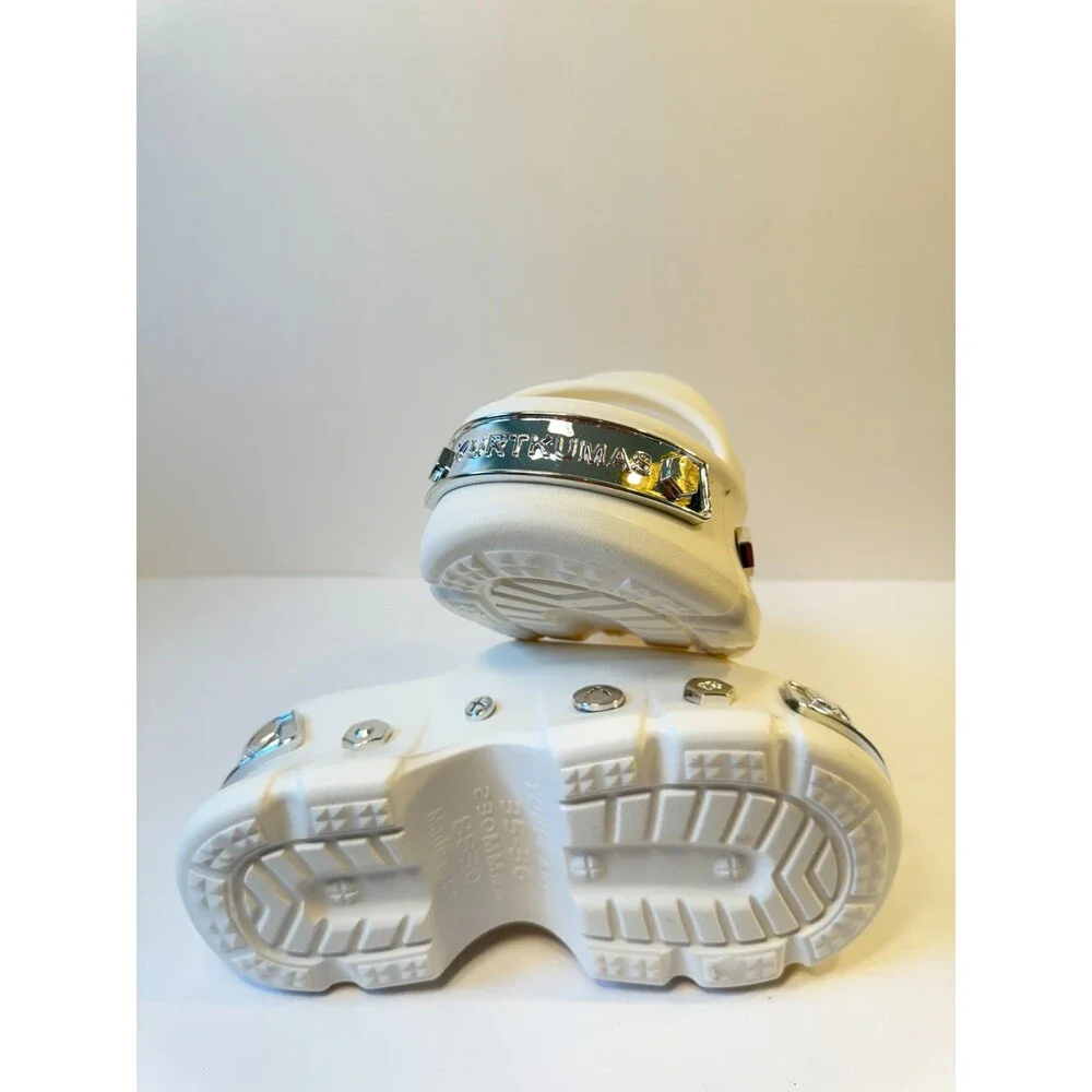 CROCS White Platform Slide with Gem Stud Accents